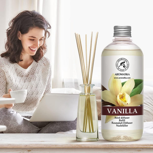 Vanilla Diffuser Refill with Natural Essential Vanilla Oil - 17 Fl Oz - Fresh & Long Lasting Fragrance for Aromatherapy