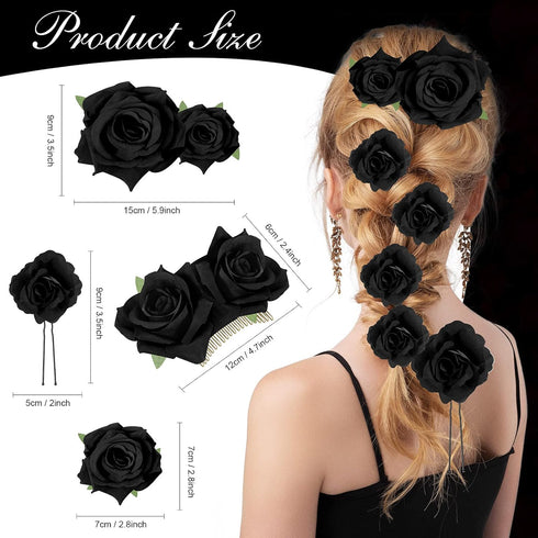 Waydress 12 Pieces Rose Flower Hair Clip Brooch Floral Clips Mexican Hair Pins Accessories for Women Mother Bridal