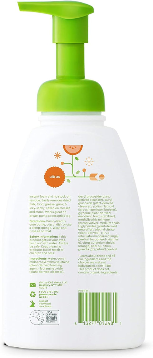 Babyganics Foaming Dish & Bottle Soap, Citrus, Plant-Derived Cleaning Power, 16 Fl Oz (Pack of 3)