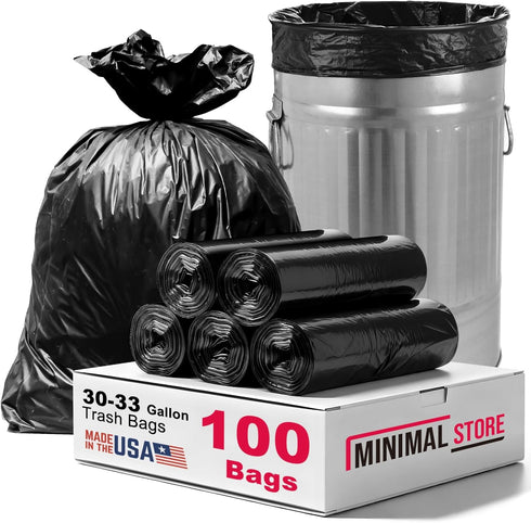 Store 30-33 Gallon Trash Bags, 0.9MIL,100 Count, 32"x38" Black Garbage Bags, Bolsas de