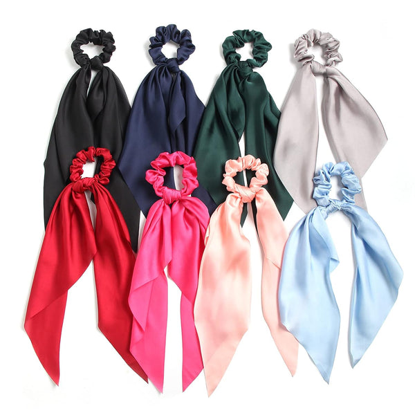 SUSULU Hair Scarf Scrunchies for Women, Solid Color Fabric Hair Ties with Bow, Pack of 8pcs