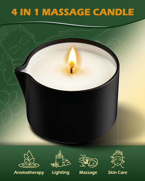VIPwax 2.35 OZ Soybean Wax Warming Massage Oil Candle for Stress Relief and Skin Moisturizing, Couples Massage