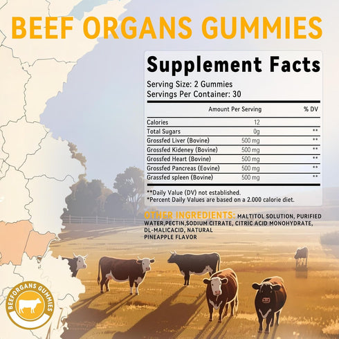 Gummies Non-GMO(60 Gummies) Beef Organ Supplement for WomenGrass Fed Beef Organ Supplement, Wellness with Liver Heart