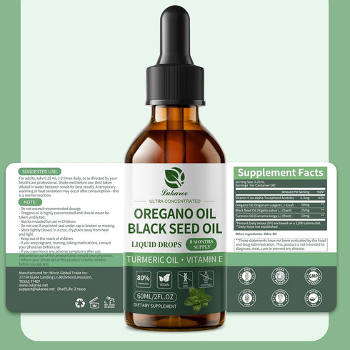 Immune 80% 2 Oz, 8 Oil of Oregano Drops with Black Seed Oil, Turmeric Oil, Vitamin E & Olive Oil Based, Digestive