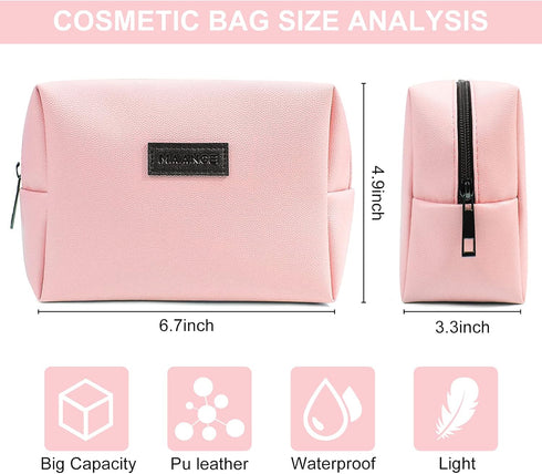 MAANGE 2 Pcs Portable Makeup Bag for Women, Travel Cosmetic Pouch, PU Leather (Pink+Green)
