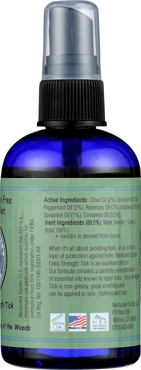 Nantucket Spider Extra Strength Tick Repellent Spray - 4 oz Natural Tick Repellent for People, Made in USA