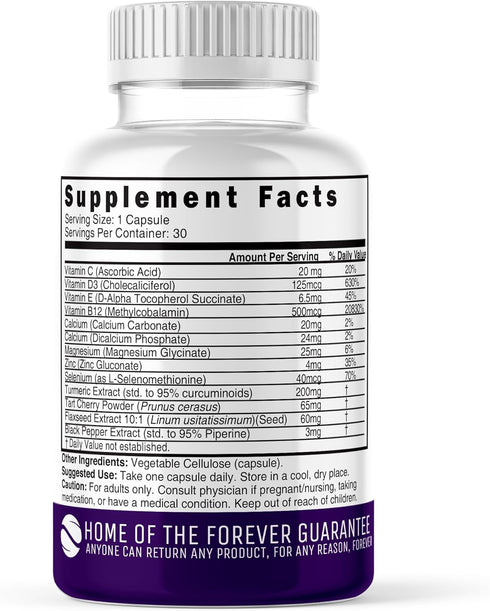 LupuEase Lupus Relief Products Multivitamin, Vitamin C, D3, E, B12, Turmeric Curcumin Extract - 30 Day Supply - 400mg