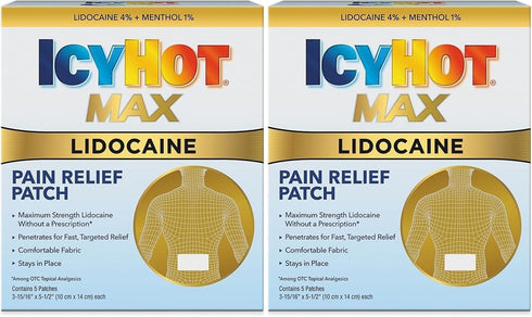 Icy Hot Max Strength Lidocaine Pain Relief Patch, Fast Targeted Relief (5 Count, Pack of 2)