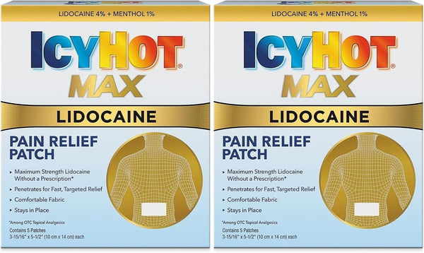 Icy Hot Max Strength Lidocaine Pain Relief Patch, Fast Targeted Relief (5 Count, Pack of 2)