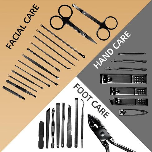 RedFlow Manicure Set 30 in 1 Nail Clipper Set, Fingernail & Toenail Clippers, Travel Manicure Kit (A-Black)