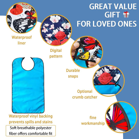 Pafusen Adult Bibs for Elderly Women, Reusable Large Adult Bib for Eating with Snaps, Feeding Bibs for Adults Senior
