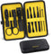 ZIZZON Travel Mini Manicure Set, 10 in 1 Stainless Steel Nail Clipper Grooming Kit with Case (Black/Yellow)