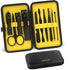 ZIZZON Travel Mini Manicure Set, 10 in 1 Stainless Steel Nail Clipper Grooming Kit with Case (Black/Yellow)