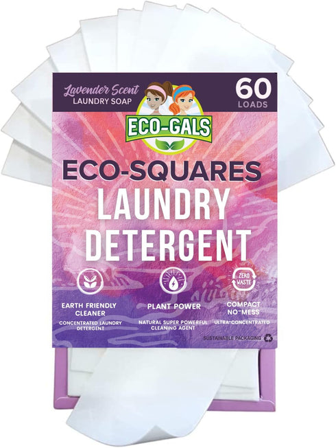Eco-Squares Laundry Detergent Sheets, Lavender, Zero Waste Dry Soap Technology for Regular and HE Washers