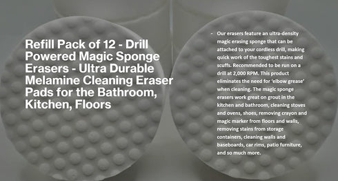 Refill Pack of 12 Drill Powered XL Magic Sponge Erasers - 4.5” Compatible with RotoEraser