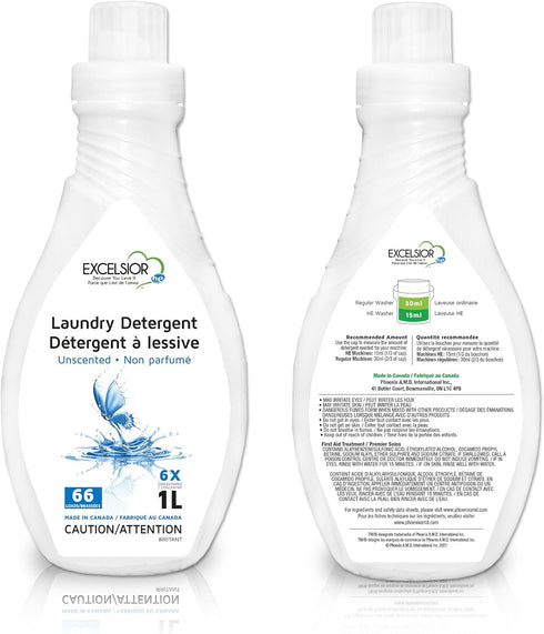 HE Liquid Laundry Detergent Excelsior (Because You Love It) - Natural Stain Remover for 66 Loads, 1 Liter