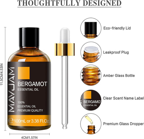 Bergamot Essential Oil by MAYJAM - 3.38FL.OZ for Diffusers, Soap, Candle Making, Ideal for Home, Office, Yoga