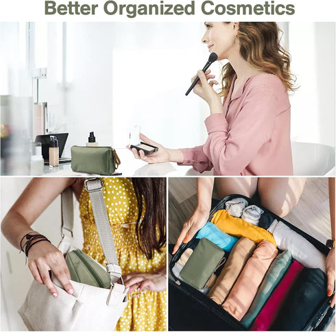 Travel Makeup Bag, Small Multifunction Cosmetic Bag, Waterproof Nylon, Large Capacity for Daily Use, Green
