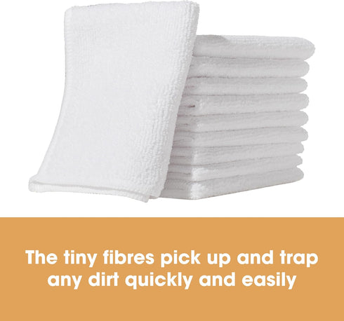 Pack 4 Furniture Clinic of Microfiber Cloths Lint Free - White Cleaning Cloths - Reusable and Washable