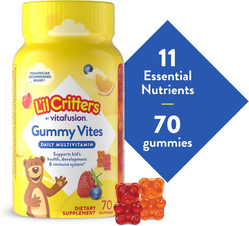 Gummy Gummy D3 Immune 70 Count Gummies Lil Critters Vites Daily Multivitamin for Kids, Vitamin C, for Support Cherry