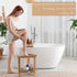 13in Kathfly Corner Shower Stool Shower Foot Stool for Shaving Legs Acacia Wood with Storage Shelf Bath Bench