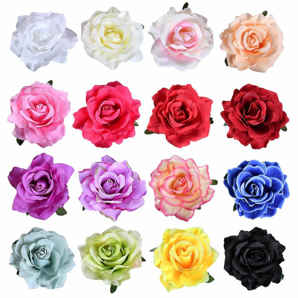 inSowni 16 Pack Big Rose Flower Hair Clips, Brooch Pins Accessories for Women and Girls, 16PCS S1