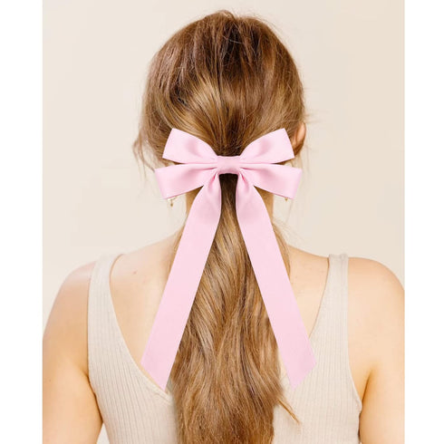 Silky Satin Hair Bows and Ribbons, 2PCS Pink Alligator Clips for Ponytail Holders, Hair Accessories for Women
