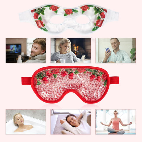 LEOSTEP 4 PCS Cooling Eye Mask Set - Ice Face Mask with Rose Essential Oil, Reusable Gel Pads for Eyes Puffiness,