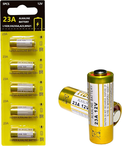 23A 12 Volt Battery A23, Long Lasting 12V Battery 5 Pack for Doorbells and Remote Control Units
