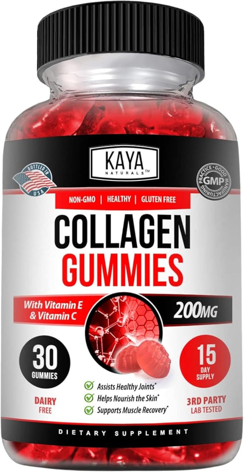 Kaya Naturals Collagen Gummies for Men & Women - 1000mg Hydrolyzed Collagen, Vitamin C & Biotin, 30 Count.