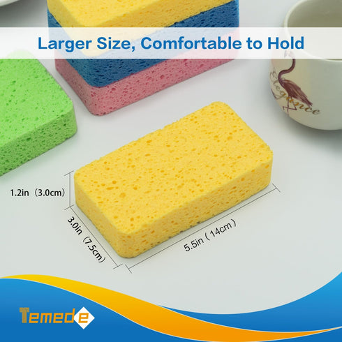 Packaging (5 Pack) Temede Large Cellulose Sponges, Kitchen Sponges for Dish, Thick Heavy Duty Scrub Sponges