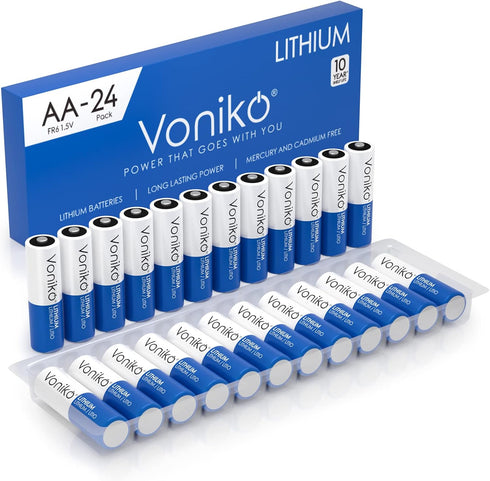 Voniko AA Batteries, 24 Pack 1.5V Lithium AA BatteriesHigh Performance Double A Long
