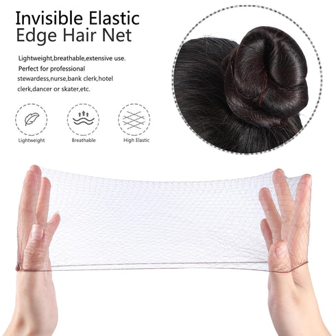 Zonon Bun Hair Nets, Invisible Elastic Edge Mesh and U Shaped Pins Set, 50Pcs for Ballet Bun Sleeping