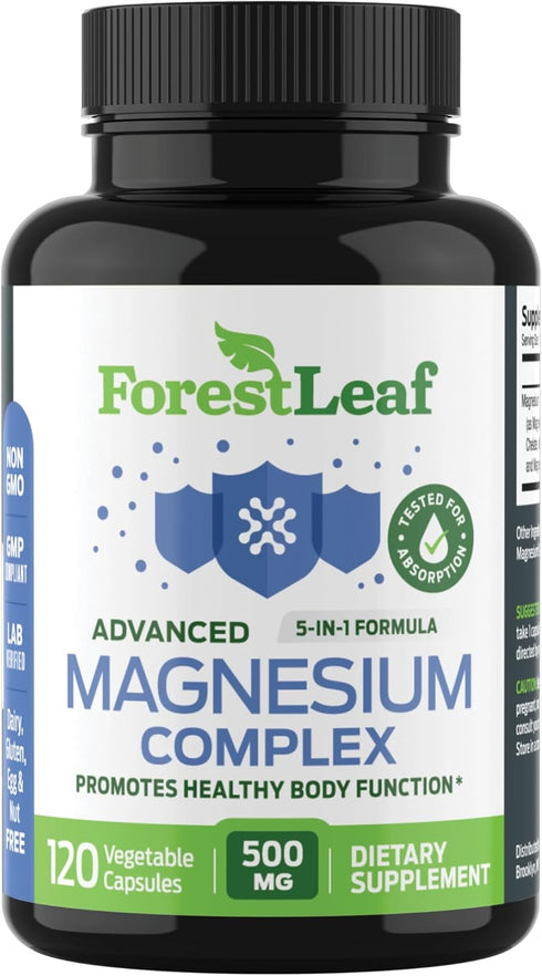 ForestLeaf Magnesium Complex 500mg Capsules - Magnesium Supplement for Sleep & Constipation - 120 Ct for Women