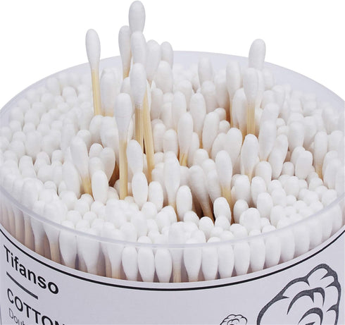 tifanso 500 Count Cotton Swabs, Natural Double Round Strong Wooden Cotton Tip Sticks Buds for Ears, Cruelty-Free with