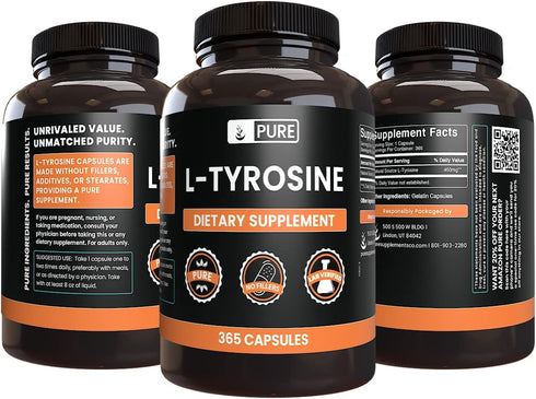 PURE ORIGINAL INGREDIENTS L-Tyrosine, 365 Capsules, No Magnesium or Rice Fillers, Always Pure, Lab Verified