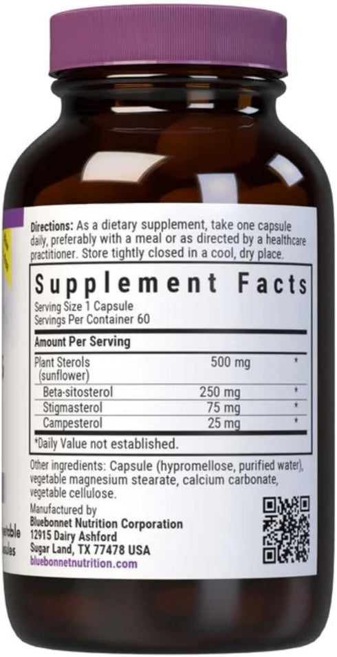 Bluebonnet Nutrition Plant Sterols 500mg Heart Health Supplement - Non-GMO, Vegan, Gluten-Free, 60 Capsules