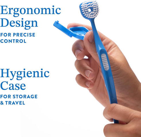 Soft Bristle Tongue Brush for Adults (2 Pack), Ergonomic Handle & Protective Cap, Improve Oral Hygiene & Reduce Bad