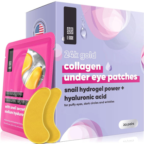 LE GUSHE Under Eye Mask & Patches (20 Pairs) - Gold Eye Mask with Collagen & Amino Acid for Puffy Eyes & Dark Circles