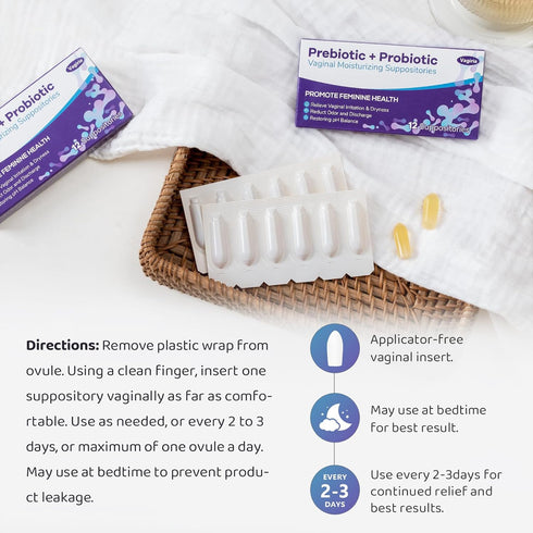 Vagiria Health(12 Counts) Vaginal Probiotic Suppositories, Prebiotic Infused with Hyaluronic Acid, Tea Tree