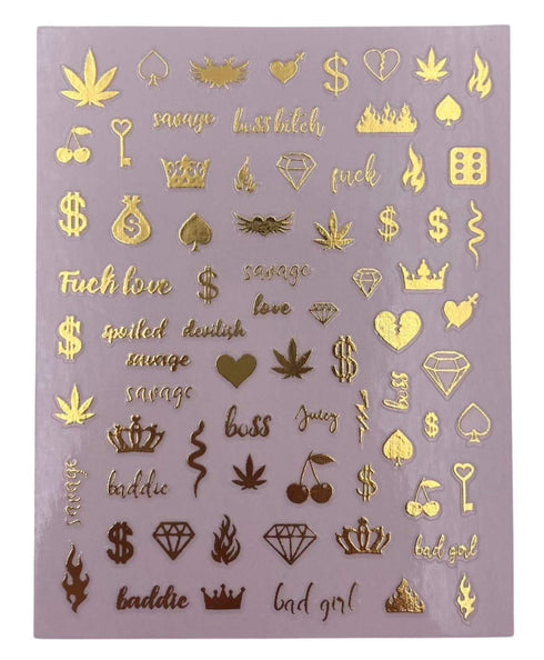 Impressed Authentic 5 Sheets Luxury Nail Art Stickers, 500+ Chrome Gold Customized Nail Decals for Salon Nails
