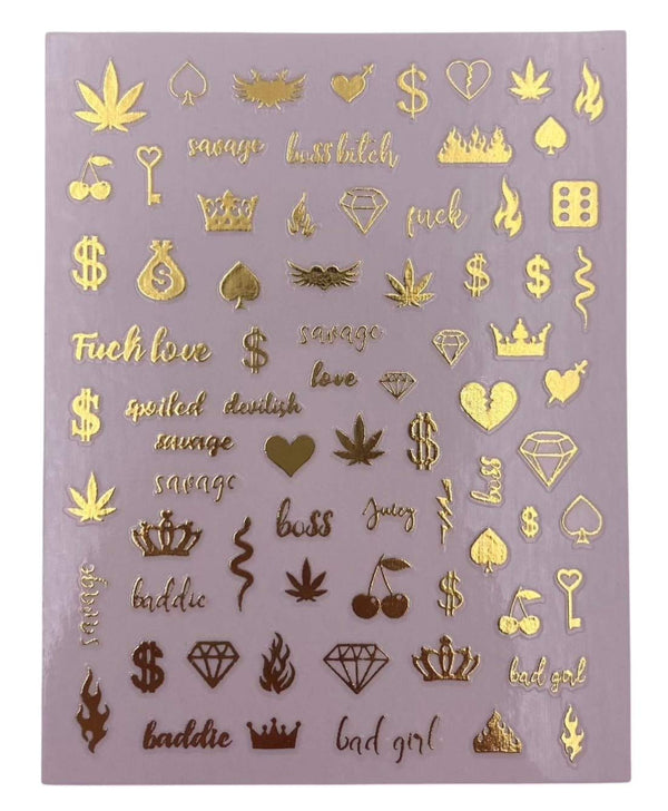 Impressed Authentic 5 Sheets Luxury Nail Art Stickers, 500+ Chrome Gold Customized Nail Decals for Salon Nails
