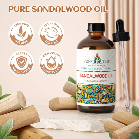 EVOKE OCCU Sandalwood Essential Oil 4 Fl Oz - Pure Sandalwood Oil for Diffuser, Candle, Soap Making