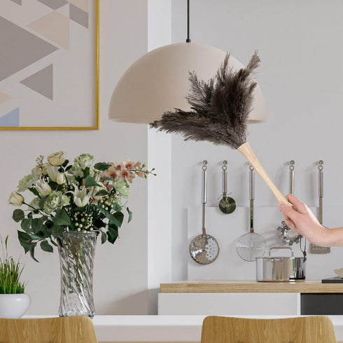 Superio Ostrich Feather Duster: Fluffy Dust Remover with Wooden Handle, Reusable for Home Cleaning
