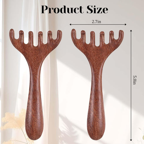 Hariendny 2 Wooden Massage Heads Gua Sha Comb, Pcs Massage Combs, Protable Head Scratcher Scalp Massager, Wide Tooth