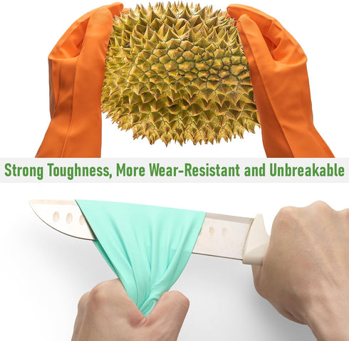 Rubber Cleaning Dishwashing Kitchen Gloves, 3 Pairs Colorful Reusable Rubber Gloves for Dishwashing