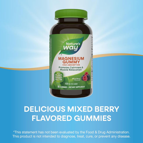 Nature’s Way Magnesium Gummies, Promotes Calm with Magnesium Citrate, Raspberry and Blackberry Flavored