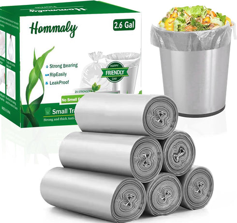 Hommaly 2.6 Gallon 240 pcs Small Silver Gray Trash Bags, Strong Garbage