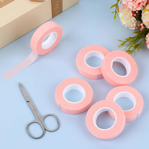 6 Rolls Lash Tape, Makeup Adhesive Tape for Eyeshadow, 1/2''x9.8 Yards with Eyebrow Scissors (Pink)