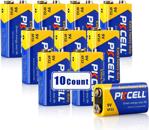 PKCELL 9V Carbon Zinc Battery for Smoke Detectors, Ultra Long-Lasting 6F22 Battery.